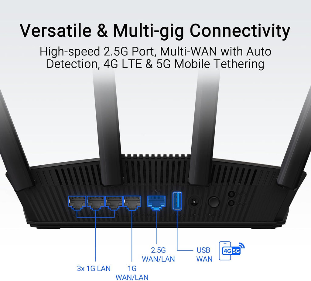 ASUS RT-BE58U WiFi 7 Router - Dual-Band, Dual-WAN, Up to 3.6 Gbps, Mesh + VPN Compatible, 3yr Warranty
