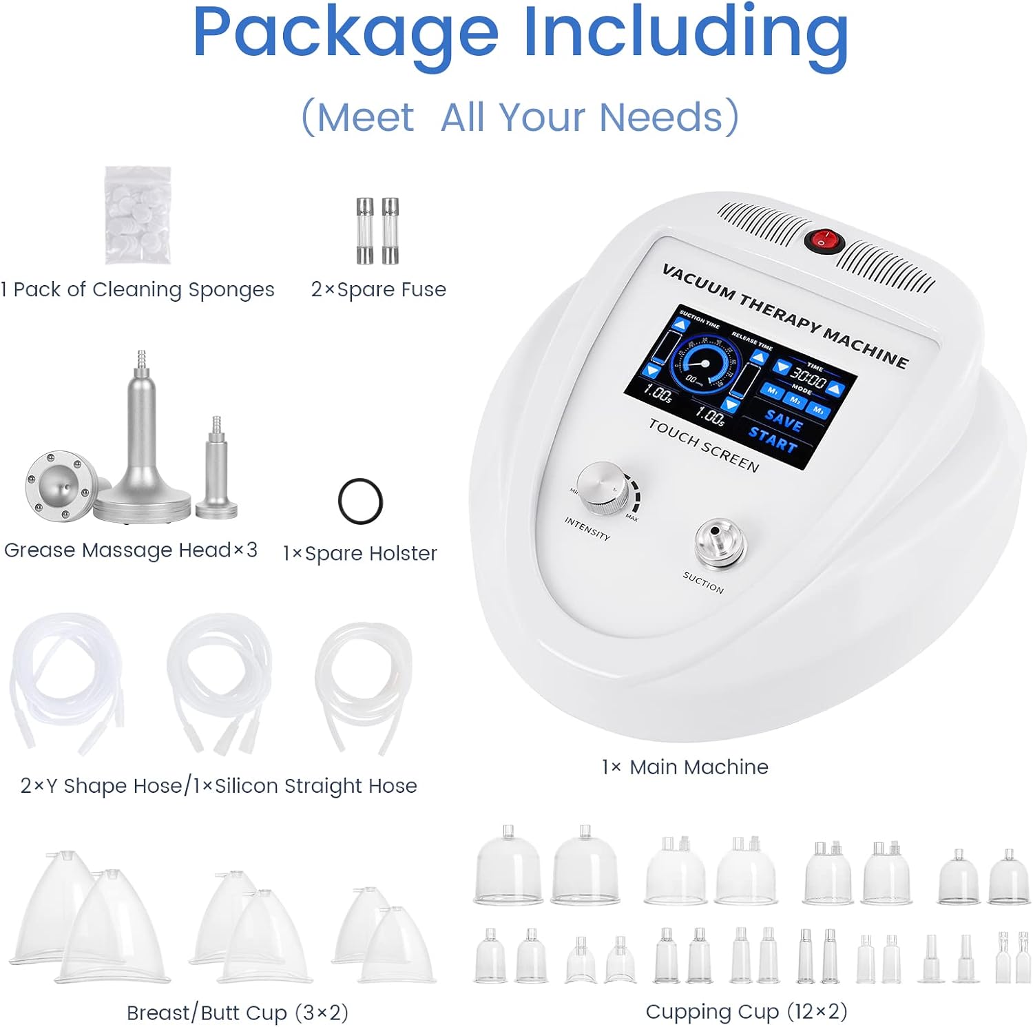 Beauty Star Vacuum Therapy Cupping Machine with 30 Cups and 3 Gua Sha Pumps for Body, Back, Face Massage Care Machine | Upgrade Touch Screen | Max Suction 75cmHg