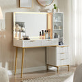 T4TREAM Fluted Makeup Vanity Desk with 36' HD Lighted Mirror, 48' Big Modern Vanity Desk with Mirror and Lights, Dressing Table with 5 Drawers & Shelves, Glass Top for Bedroom (Off White)