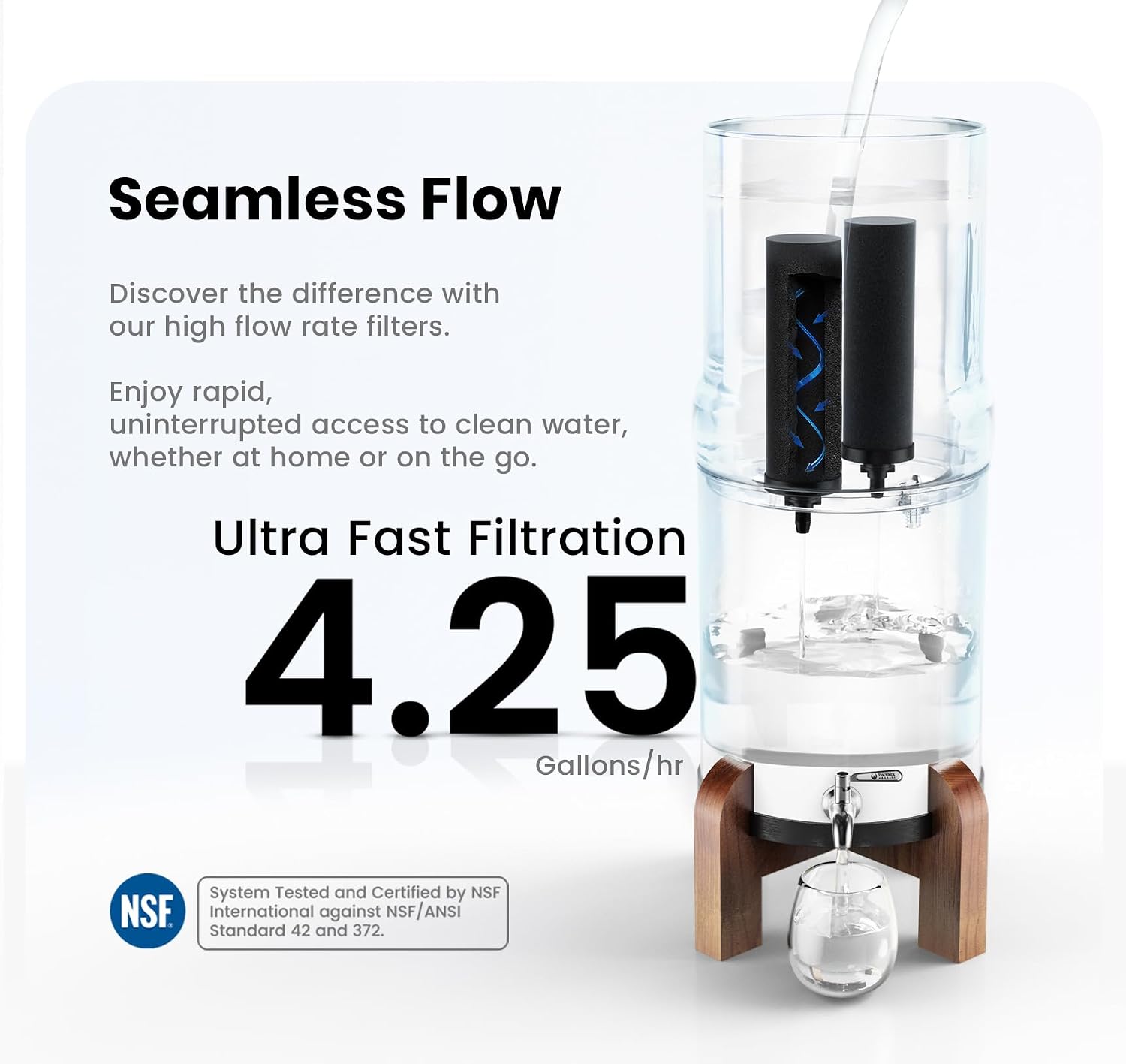2.25 G Gravity Water Filter System | Dual Carbon Filtration | NSF/ANSI 42 & 372 Certified | Removes 99.9% Lead, PFAS, Chlorine & 200+ Contaminants | Countertop Stainless Steel Water Filter | Portable