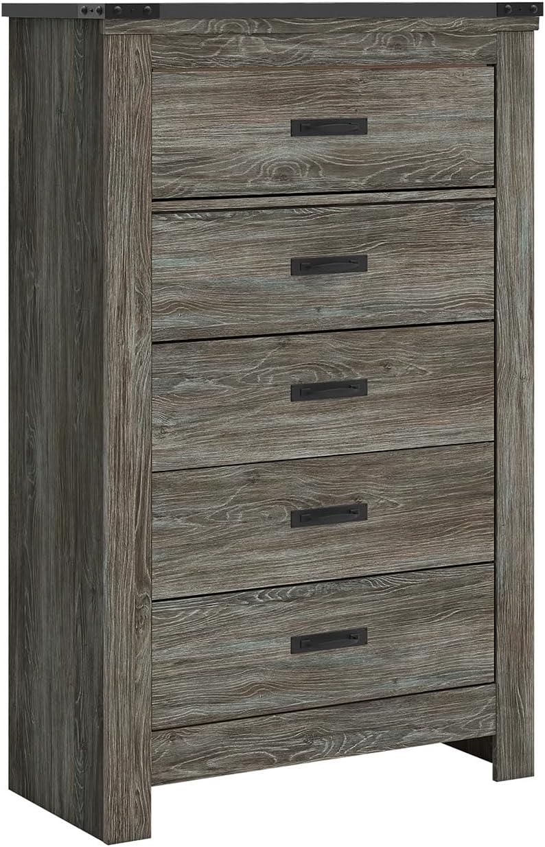 Signature Design by Ashley Frandern Vintage Casual Chest with 5 Smooth-Gliding Drawers, Matte Black Drawer Handles, Wood and Decorative Laminate, Gray, 34.25' W