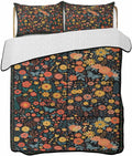 Quilt King Size Bedding Set, Boho Black Flowers Lightweight Summer Quilt 3 Pieces Bedding Sets, Spring Abstract Watercolor Floral Leaf Reversible Soft Bedspreads Coverlets with 2 Pillow Shams