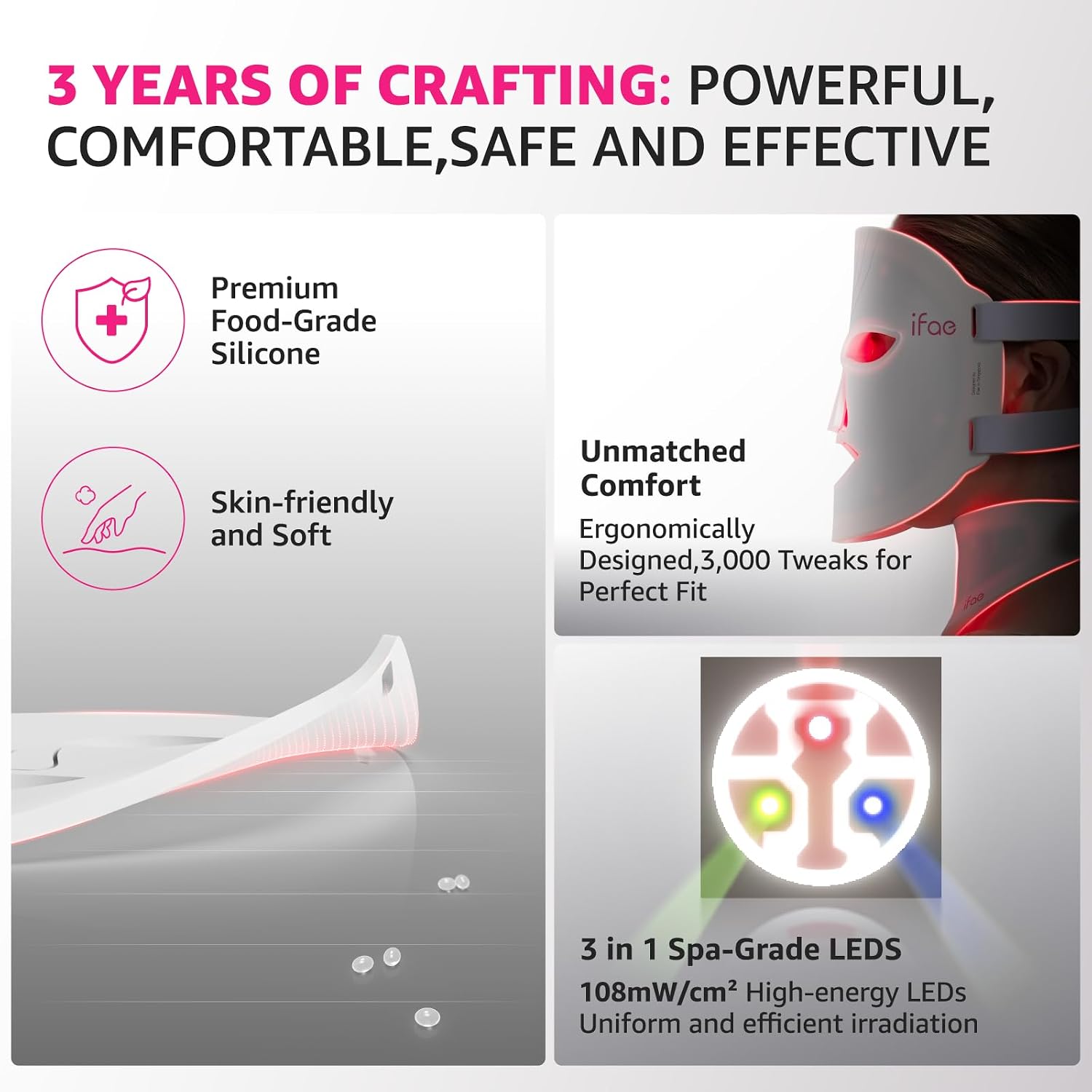 Red Light Therapy Mask for Face and Neck, 7 Colors with NIR Led Face Mask Light Therapy with Eye Protection and Remote, Rechargeable Ergonomic Design for True Anti-Aging Skincare at Home White