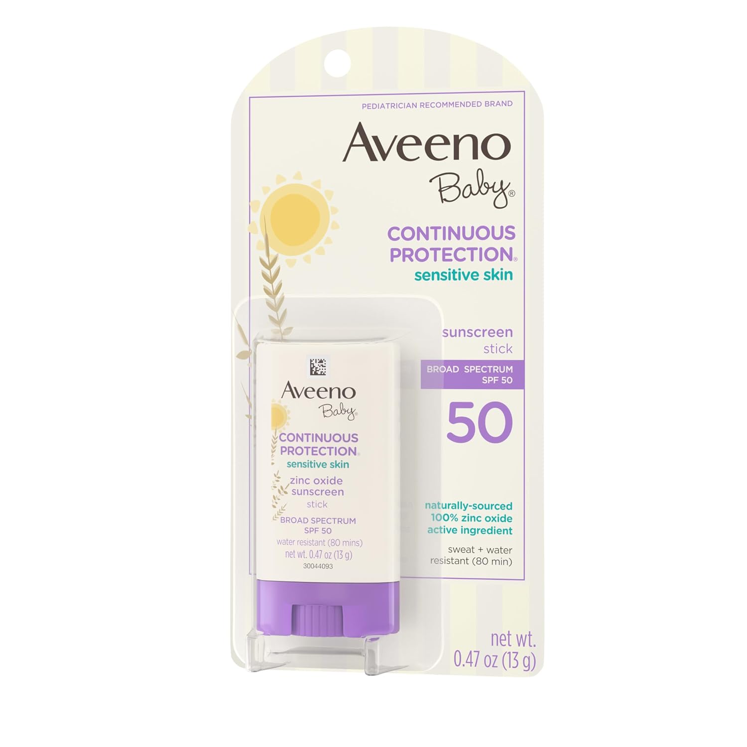 Aveeno Baby Continuous Protection Mineral Sunscreen Stick for Sensitive Skin with Broad Spectrum SPF 50 Protection for Face & Body, Naturally Sourced 100% Zinc Oxide, Travel Size, 0.47 oz (Pack of 12)
