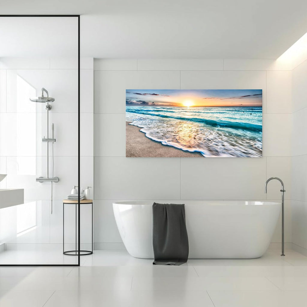 Baisuart S02298 Canvas Prints Wall Art Beach Sunset Ocean Waves Nature Pictures Stretched Canvas Wooden Framed for living Room Bedroom and Office