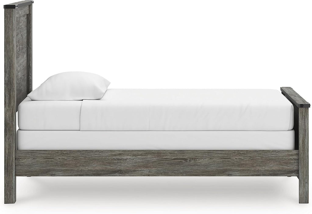 Signature Design by Ashley Frandern Industrial Panel Bed with Nailhead Accents, Foundation or Box Spring Needed, Twin, Gray