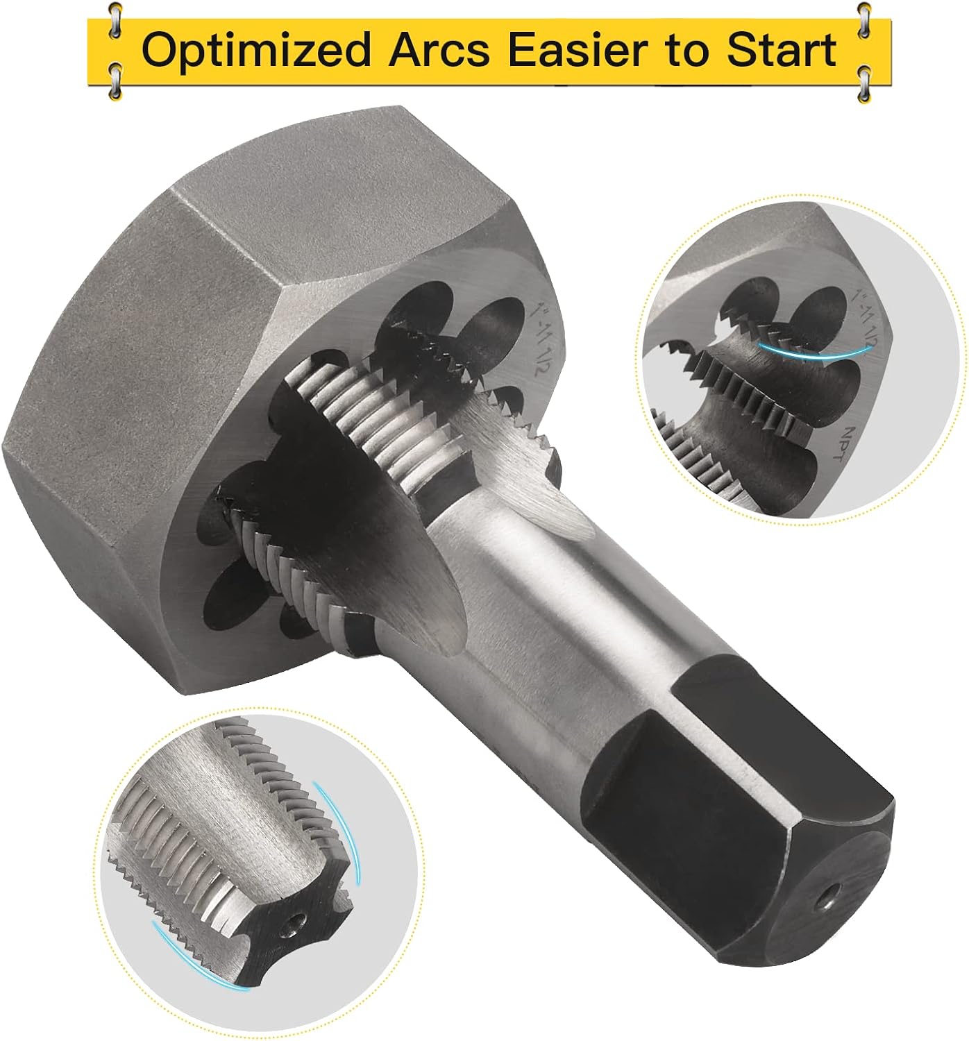 NPT Pipe Tap and Die Set 1/16', 1/8', 1/4', 3/8', 1/2', 3/4' and 1', Rethreading High Speed Steel Taper Taps and GCr15 Carbon Steel Hex Dies (NPT-14 Pcs)