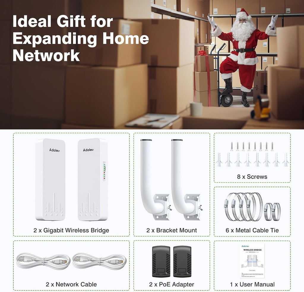 Adalov Wireless Bridge, 3KM 5.8G Point to Point Outdoor CPE, Long Range WiFi Bridges for PtP/PtMP with 14DBi High Gain Antenna for Network Sharing,Network Extend,Starlink Network Extend (CPE660)
