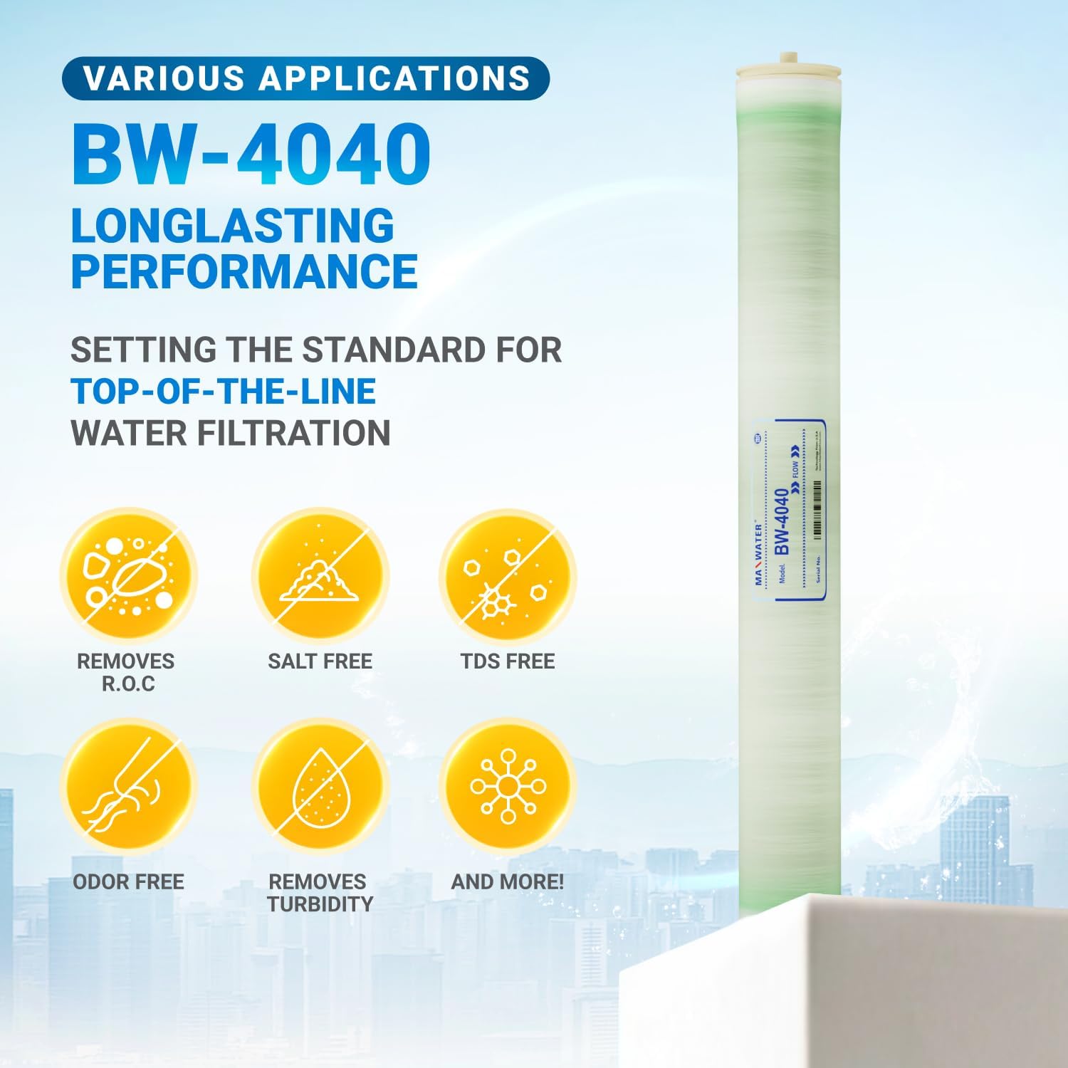 Max Water Brackish Water RO Membrane Element-BW-4040 2400 GPD, Commercial Reverse Osmosis size 4' x 40' good for Industrial, Municipal, Waste Water Re-Use, Car Wash, Whole House etc. (Pack of 2)