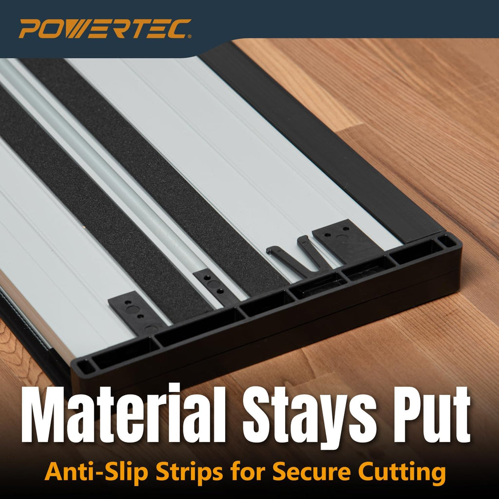 POWERTEC 110' Track Saw Guide Rail Joining Set for Kreg Track Saws, Include 2x55' Extruded Aluminum Guide Rail and 2 Rail Extension Connectors Perfect for Repeatable Rip Cuts & Crosscuts (71991)