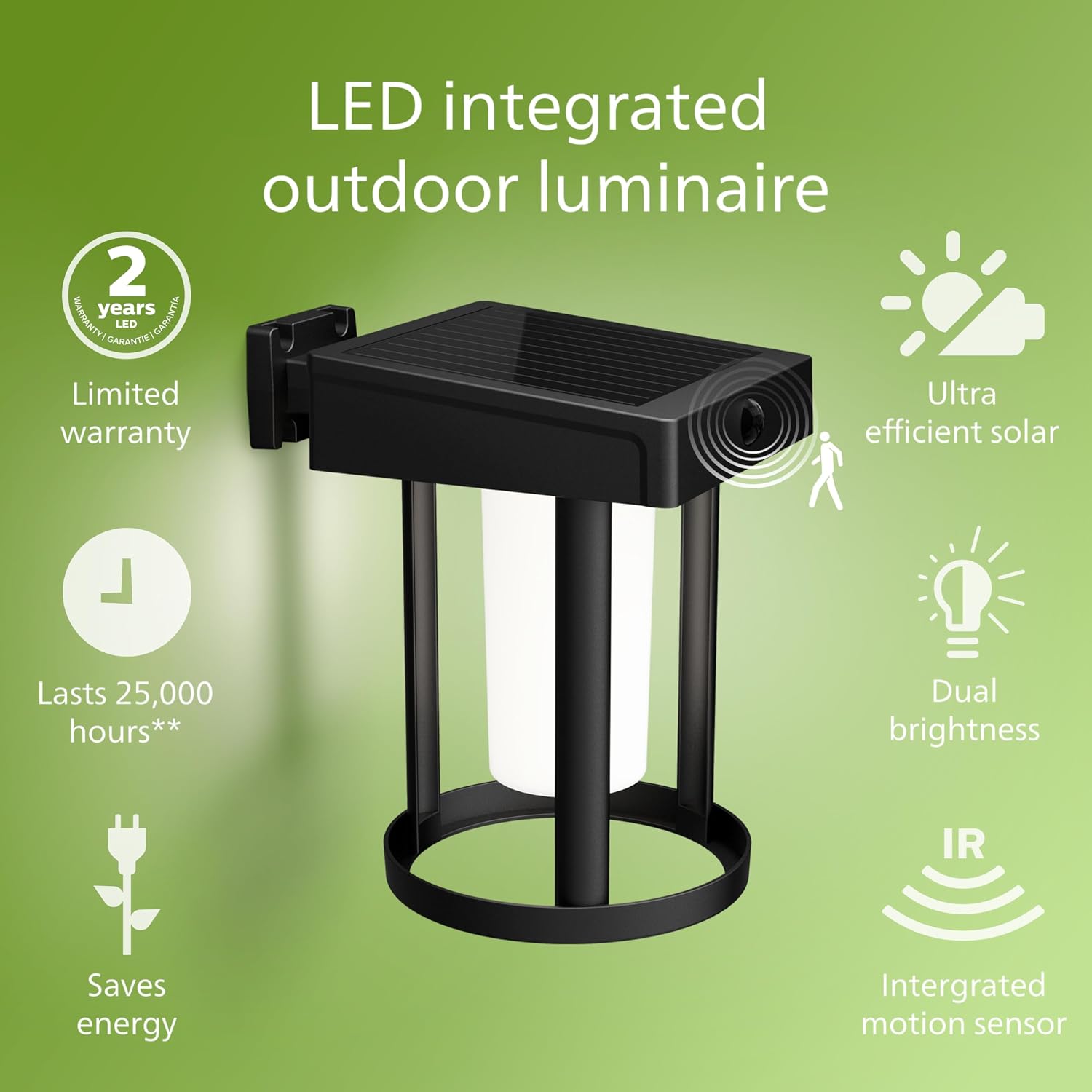 PHILIPS LED Ultra Efficient Solar Cylinder Black Wall Lantern Outdoor 2-Pack Bright White (3000K) 250/20 Lumen (3W = 25W) Weather Resistant