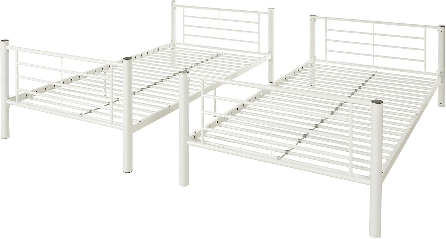 Walker Edison Elodie Urban Industrial Twin Over Twin Metal Bunk Bed, Twin Over Twin, White