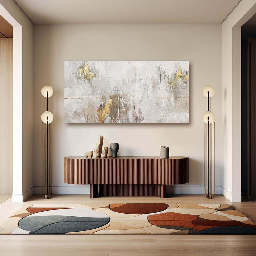 VAYIMDH Minimalist Wall Decor White with Gold Canvas Wall Art Grunge Posters Modern Abstract Paintings for Living Room Bedroom Dining Room 29'x 58'