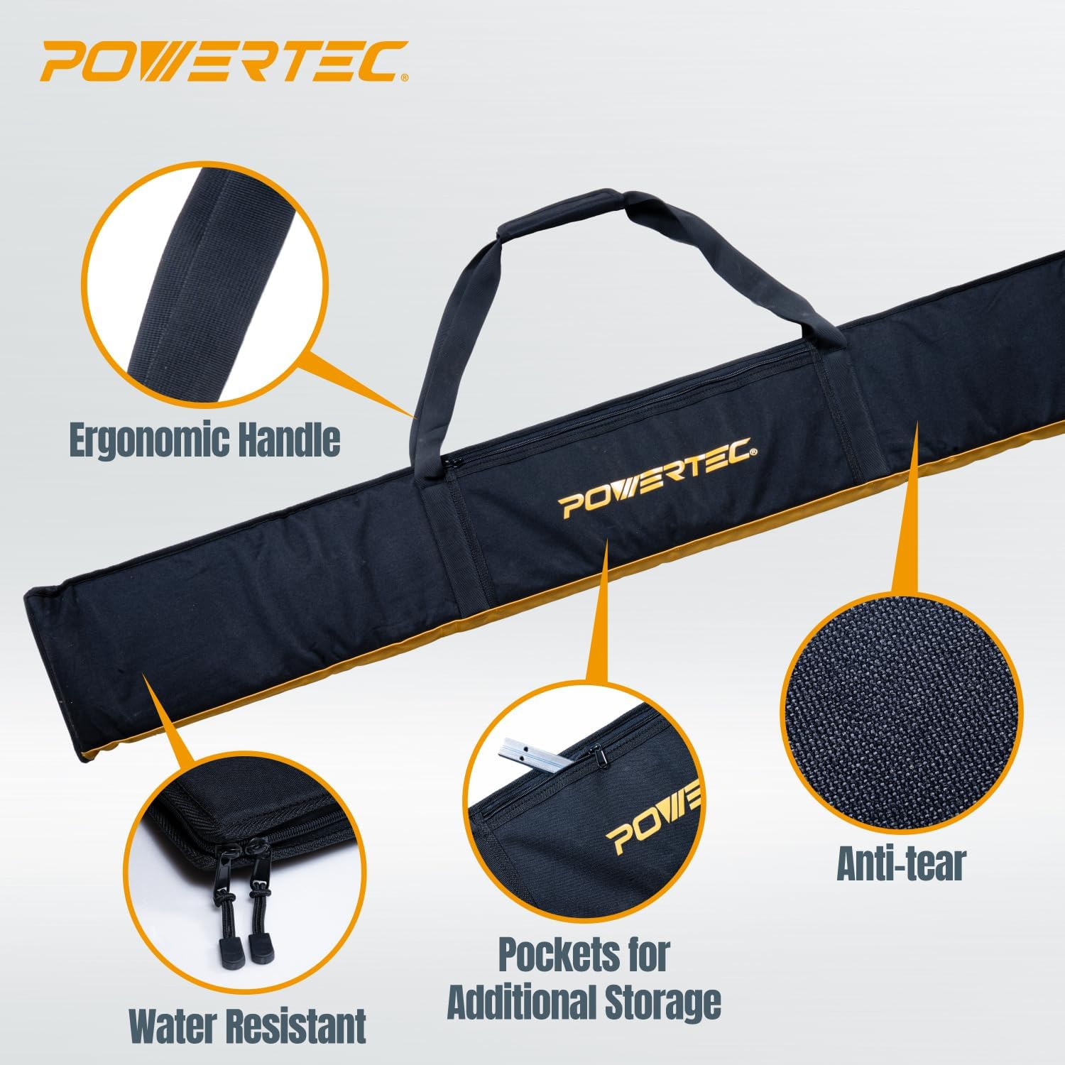 POWERTEC 72154 110' Track Saw Guide Rail Joining Set with Protective Bag for Milwaukee Track Saws | Includes 2x55' Guide Rails and (2) Guide Rail Connectors for Woodworking Projects