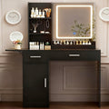 ERLEJIA Vanity Desk with Mirror and Lights, 39.37' 4 Drawers Makeup Desk Without Stool, Extra Foldable Desk with 3 Open Shelves Make Up Table for Girls and Ladies Bedroom, Black