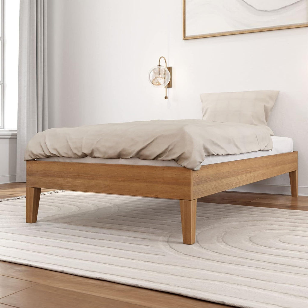 Plank+Beam Solid Wood Platform Bed Frame, Strong Wood Slat Support, No Box Spring Needed, Easy Assembly, Pecan, Twin