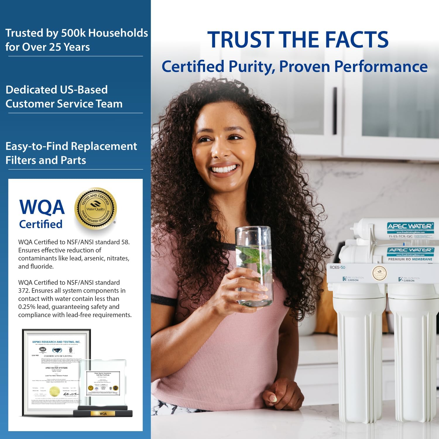 APEC Water ROES-50, 5-Stage Under Sink Reverse Osmosis Water Filter System, NSF Certified 372 & 58, 50 GPD, Reduces 99% of Impurities