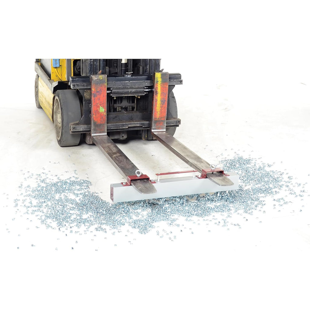 Vestil HFMS-36 Steel Forklift Hanging Magnetic Sweeper 36 in. Wide 45 Lb. Capacity Silver