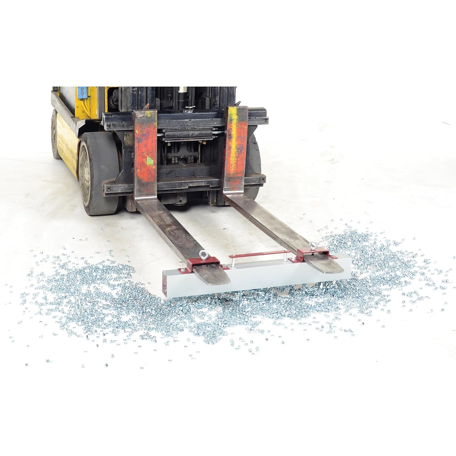 Vestil HFMS-36 Steel Forklift Hanging Magnetic Sweeper 36 in. Wide 45 Lb. Capacity Silver
