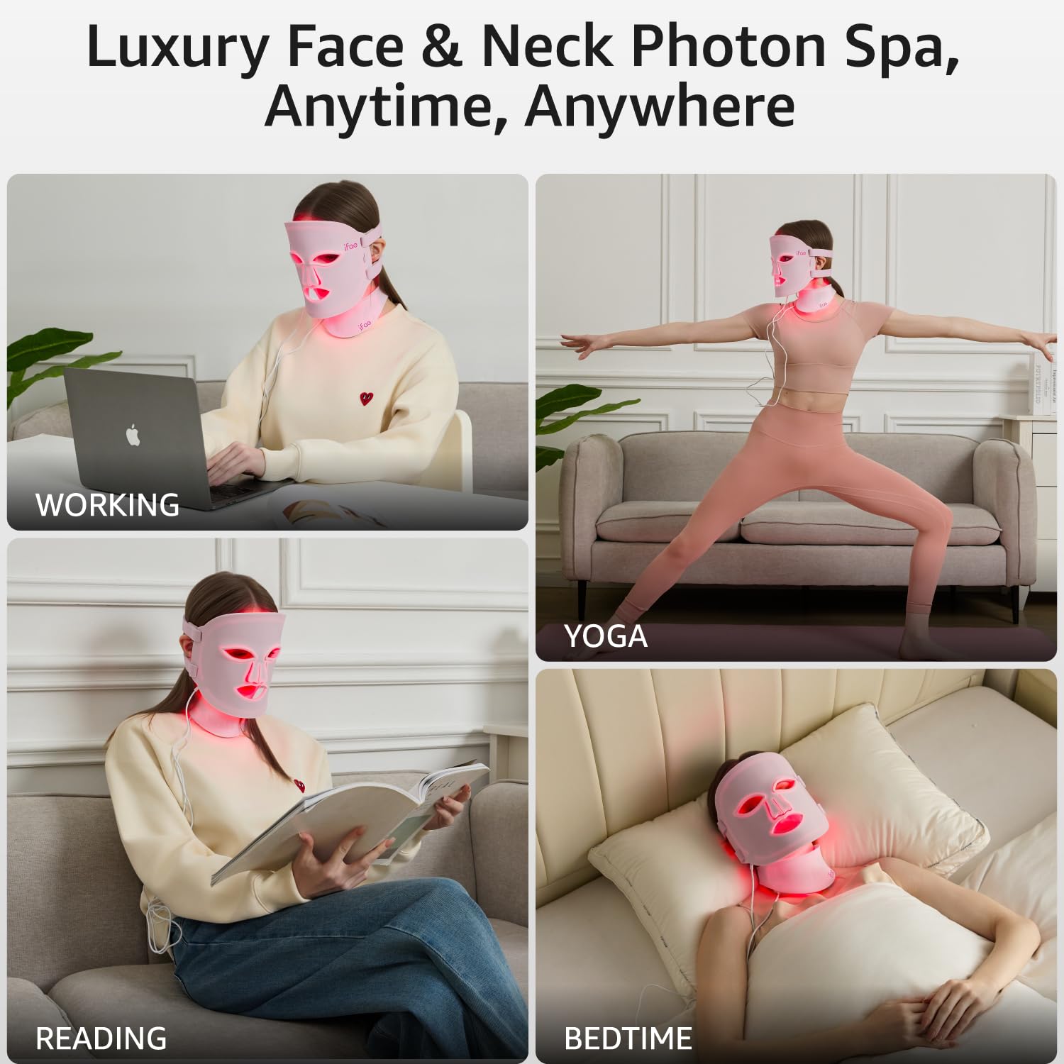 IFAE Red Light Therapy for Face and Neck, Red Light Therapy Mask with 850nm Infrared (NIR) Portable Led Face Mask with Eye Protection and Remote for True Anti-Wrinkles Skincare at Home Pink