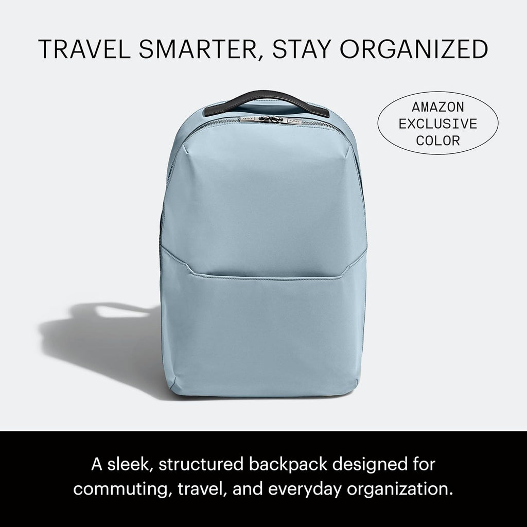 Away Amazon Exclusive The Everywhere Zip Backpack - Personal Item Airline Approved Backpack with 16' Padded Laptop Sleeve, Water Bottle Pocket, Interior and Exterior Pockets - Sky Blue