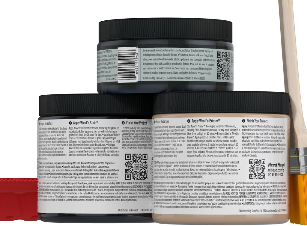 Retique It Wood Finish Multi-Purpose Kit - GO Beyond Faux Wood with Paintable Liquid Wood Based Primer and Gel Stain - Graining Tools Included (2X 16oz, Classic Black)