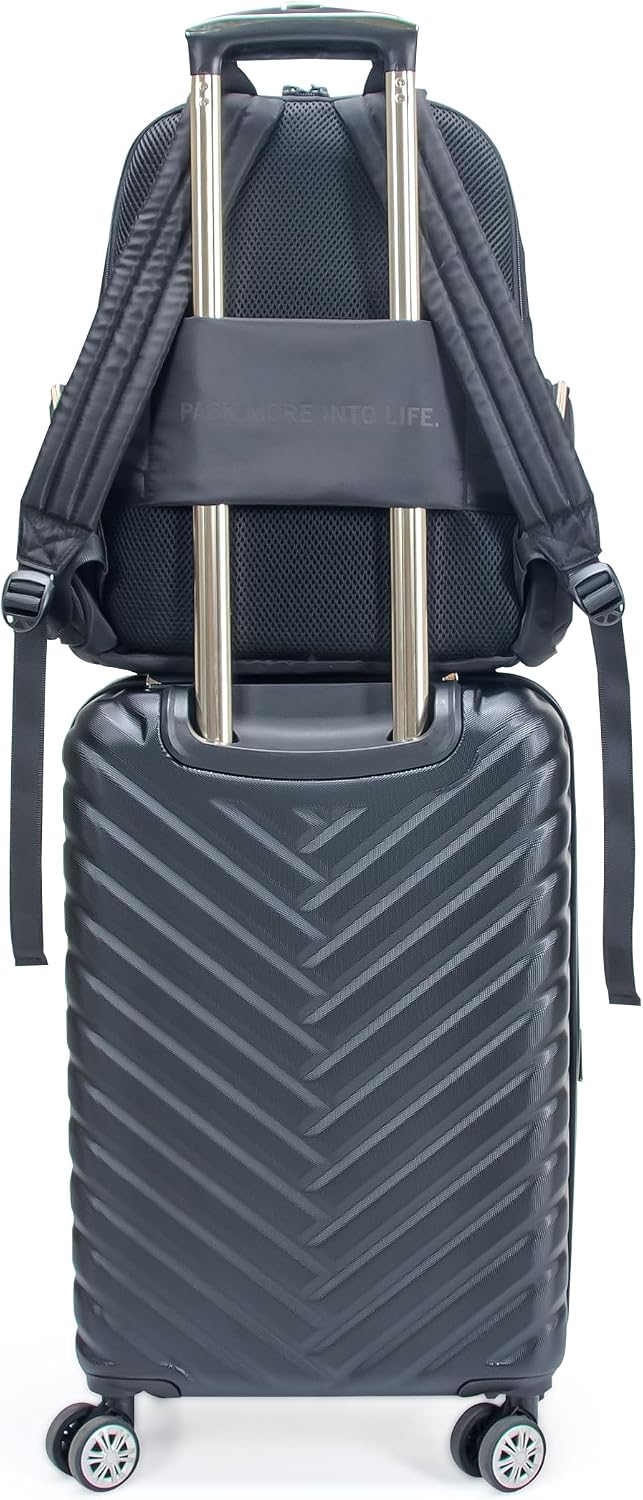 Kenneth Cole REACTION Sophie Women's Silky Nylon 15' Laptop & Tablet Anti-Theft RFID Travel Backpack Bag, Black With 20' Carry-On