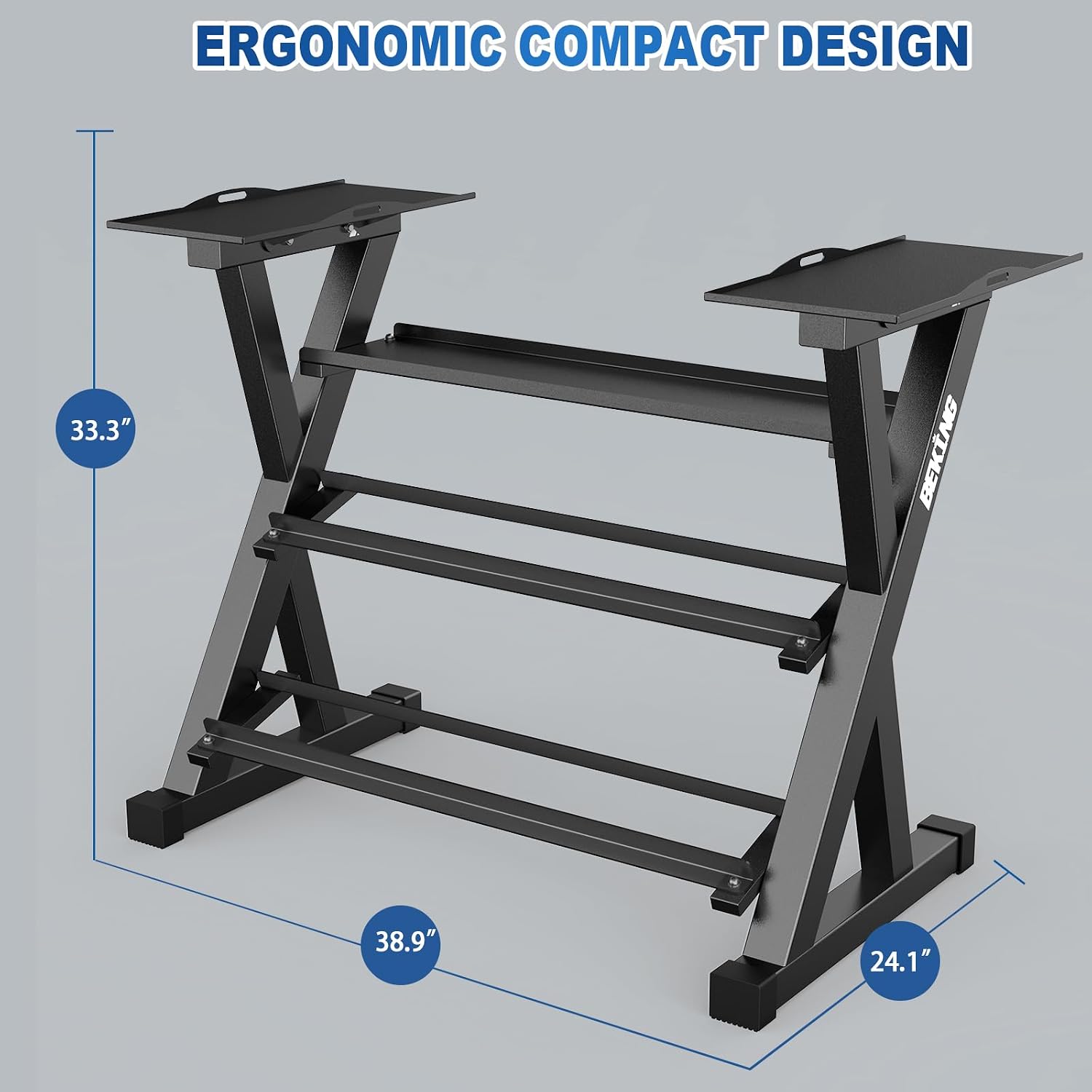BEKING 3 Tier Dumbbell Rack,1000LB Capacity Weight Storage Rack for Home Gym Fitness,Multifunctional Free Weight Organizer Stand for Dumbbells, Kettlebells,Compact Design Save Floor Space
