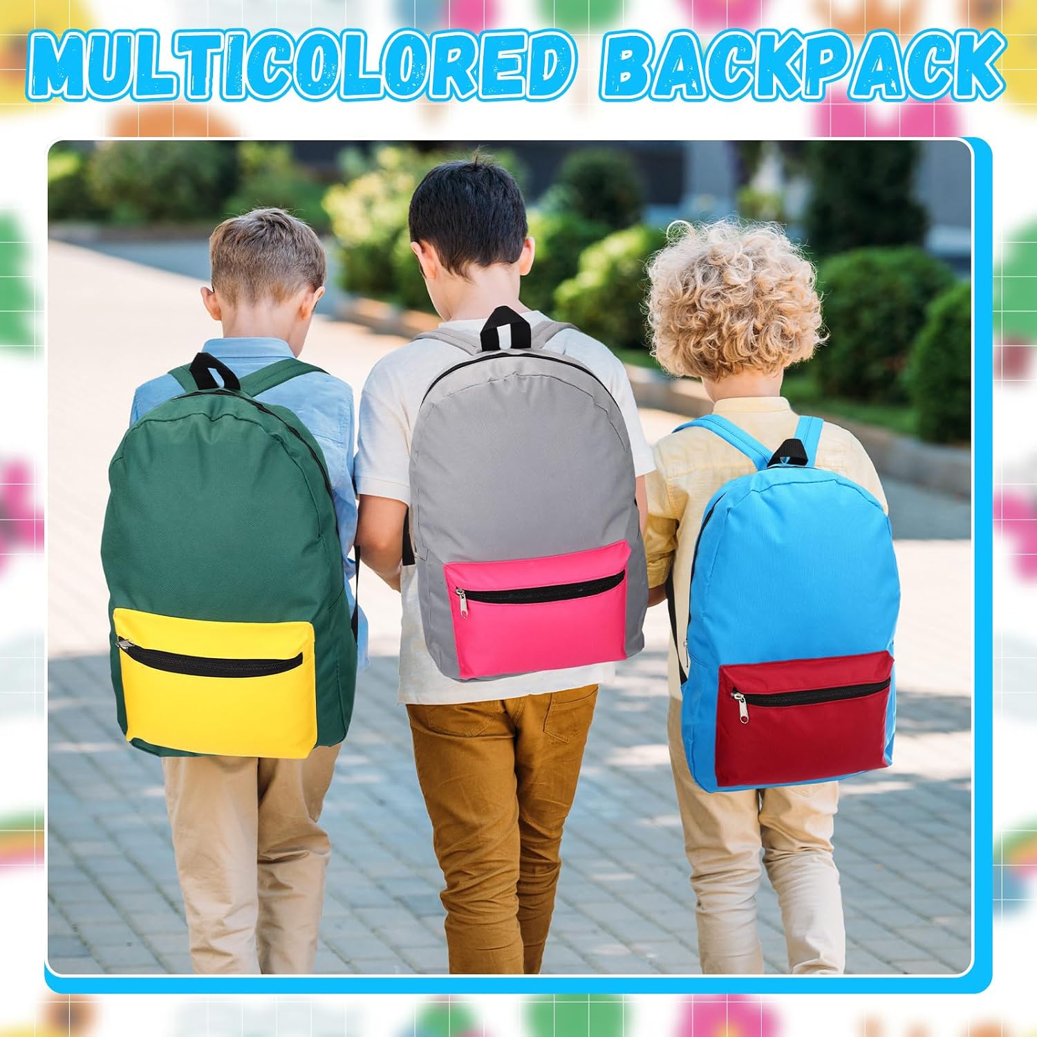 Sweetude 30 Pcs Backpack in Bulk 16' School Bookbags for Kids Lightweight Girls Boys Student Casual Kits (Trendy Patchwork)