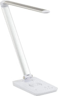 Safco 1009SL, Pivoting Neck, Built-in Wireless, USB Port Vamp LED Lamp with Charging Pad, Silver, 16' D x 5' W x 16.75' H