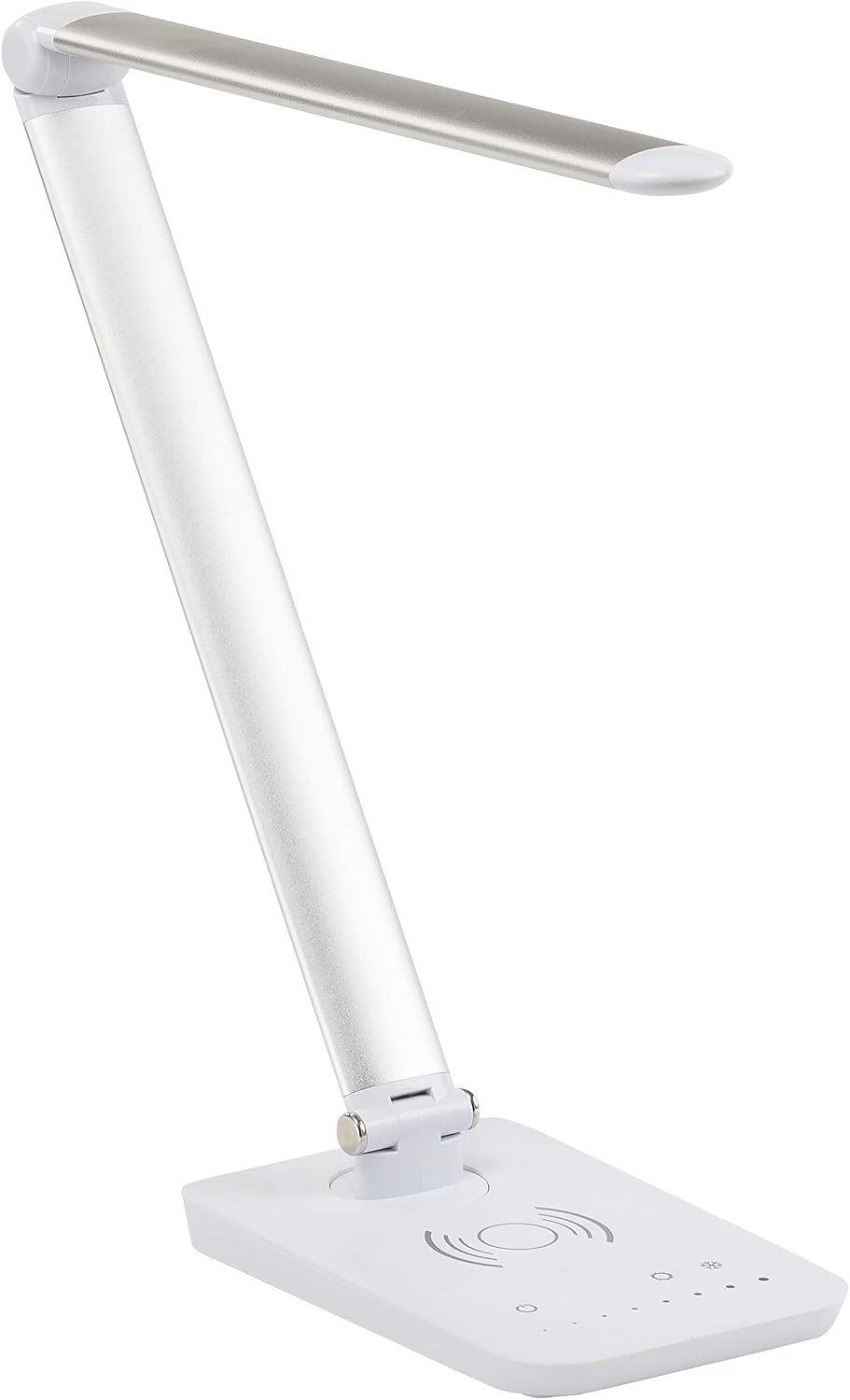 Safco 1009SL, Pivoting Neck, Built-in Wireless, USB Port Vamp LED Lamp with Charging Pad, Silver, 16' D x 5' W x 16.75' H