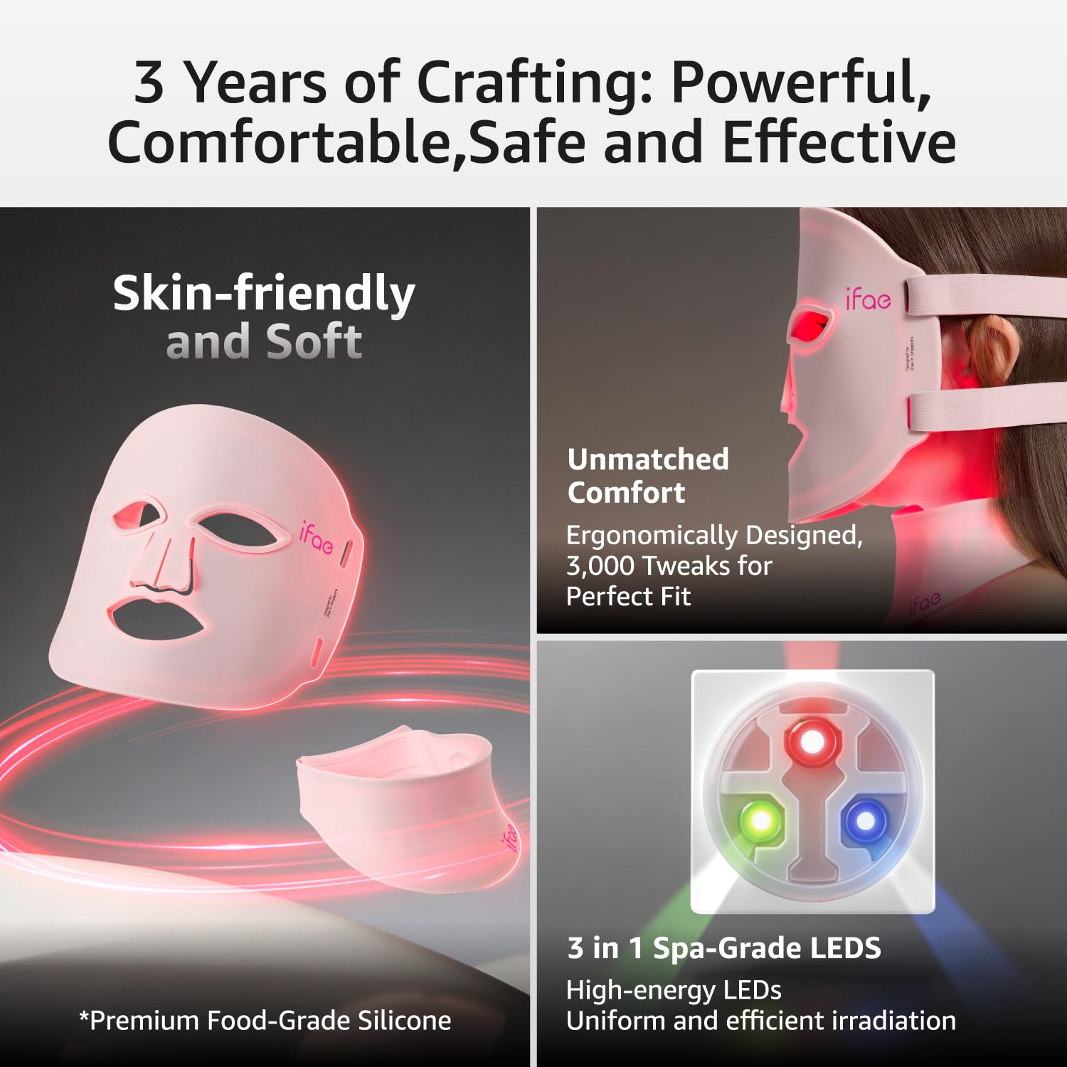 IFAE Red Light Therapy for Face and Neck, Red Light Therapy Mask with 850nm Infrared (NIR) Portable Led Face Mask with Eye Protection and Remote for True Anti-Wrinkles Skincare at Home Pink