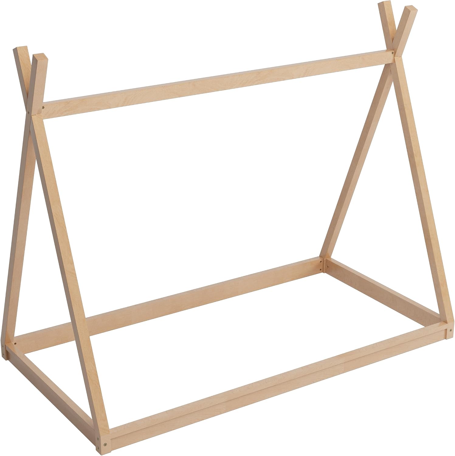 JIVOIT Wood Twin Size Tent Bed with Sturdy Triangle Frame, Montessori Style Low-Floor Bed, House Shape Tent Bed Frame, Easy Assembly (Natural/95)