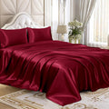 Twin XL Size 4-Piece Sheet Set Premium Mulberry Silk Bed Sheets Set Fits 14-16' Deep Pocket - Luxurious Soft Silk (Solid, Burgundy)