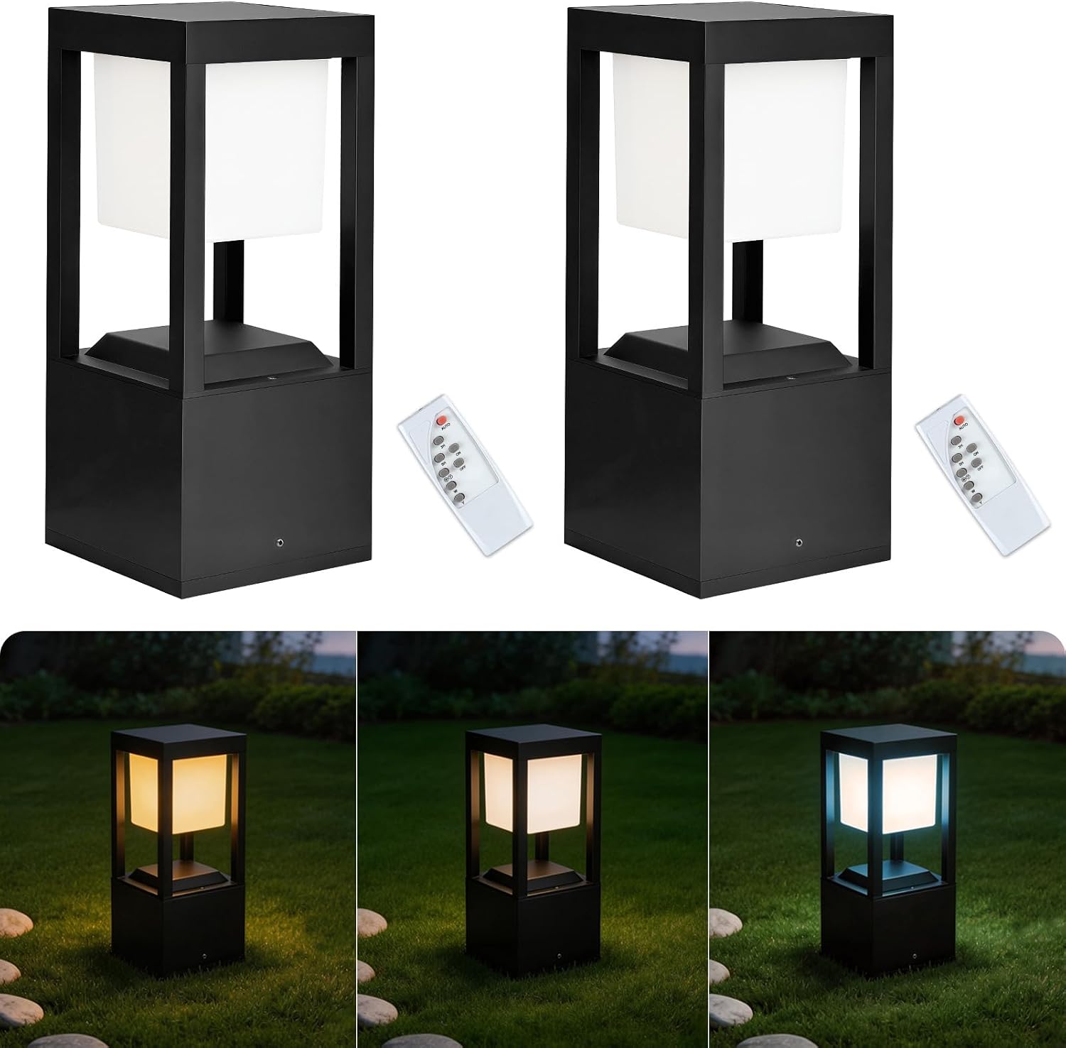 Solar Floor Lamp Outdoor Waterpoorf, Modern Aluminum Led Pathway Lights, Bollard Landscape Lighting for Garden Patio, Porch Post Lights, Remote Control, 3CCT, Dusk to Dawn (13.7'H-2Pack)