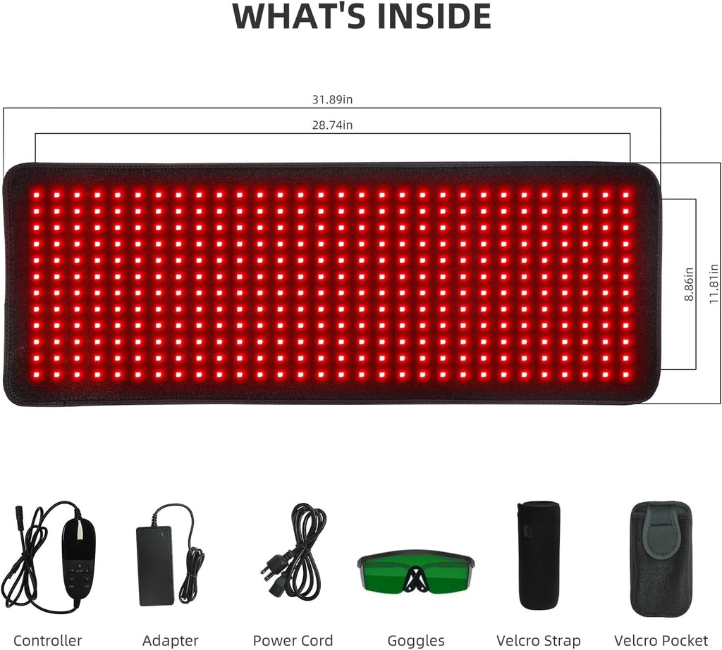 bonodave Red Infrared Light Therapy Mat for Body, 31.75' x 11.5' Red Light Pad Upgraded 3 Chips in 1 Beads 360pcs LEDs 660nm 850nm RLT Device for Body Back Shoulder Knee Joint Pain Relief, Ideal Gift