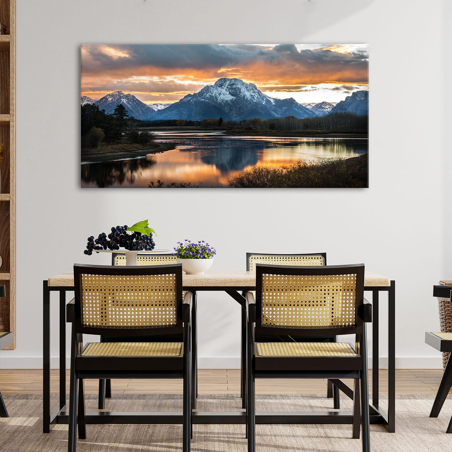 Extra Large Mountain Wall Art for Living Room Sunset Nature Grand Teton Wall Decor National Park Posters Wyoming Snake River Landscape Canvas Prints Artwork for Bedroom Office Home Decoration 35x70'