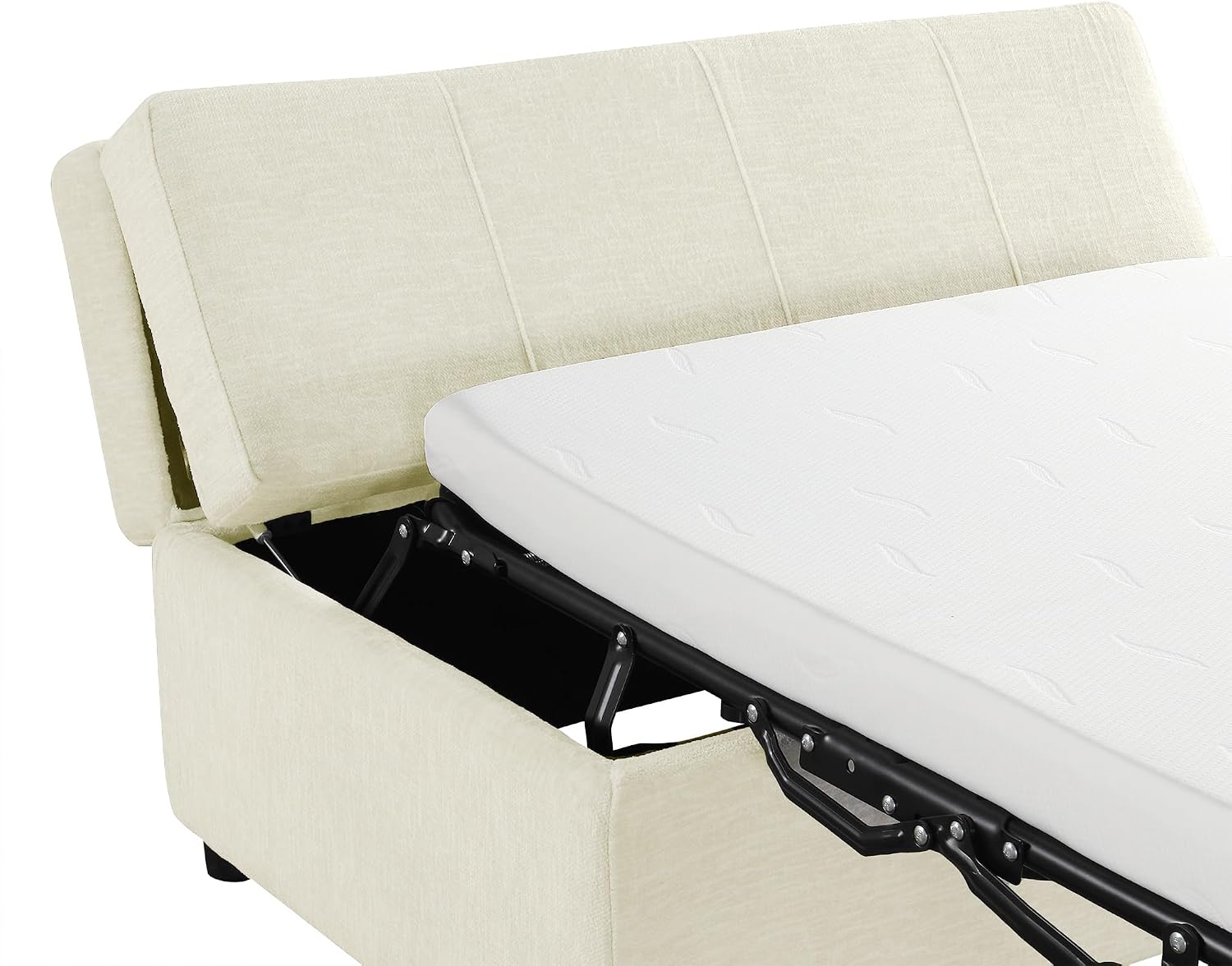 Folding Ottoman Sleeper Bed with Foldable Foam Mattress, Faux Leather Upholstered with Pull Out Bed and Steel Frame Base, Twin Size, for Living Room Bedroom Office (White Chenille)