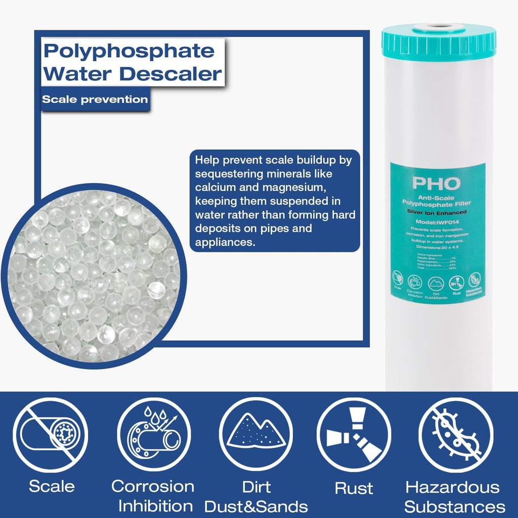 H&G Lifestyles Whole House Water Filter Cartridge, 4.5 x 20 KDF Water Filter, Polyphosphate Water Descaler, PP Cotton Filter, Compatible with ECP5-20BB,SPC-45-2005,DGD-5005-20