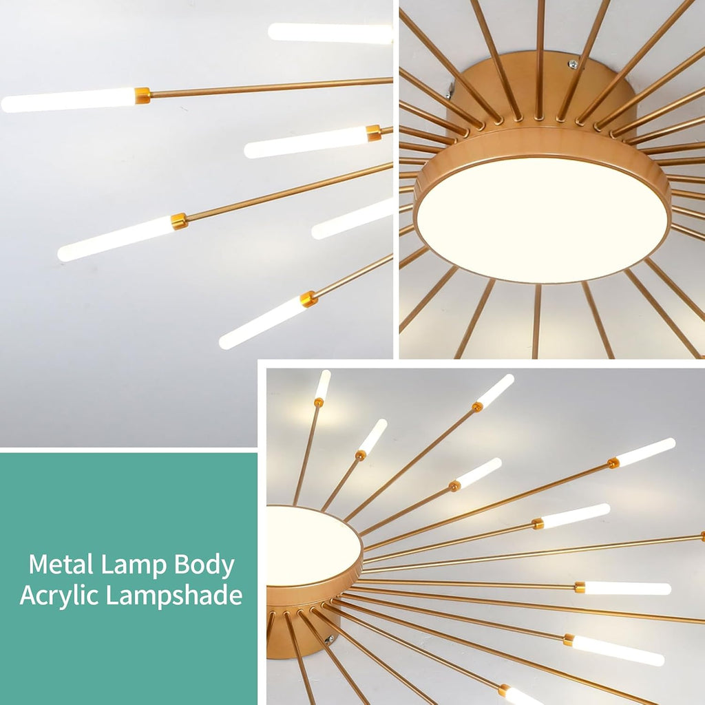 ziidoo Modern Ceiling Light,30+1 Lights Metal Firework Designed Chic Led Lighting Fixture for Farmhouse Kitchen Dining Room Bedroom Hallway Living Room (Gold and Dark Gold)