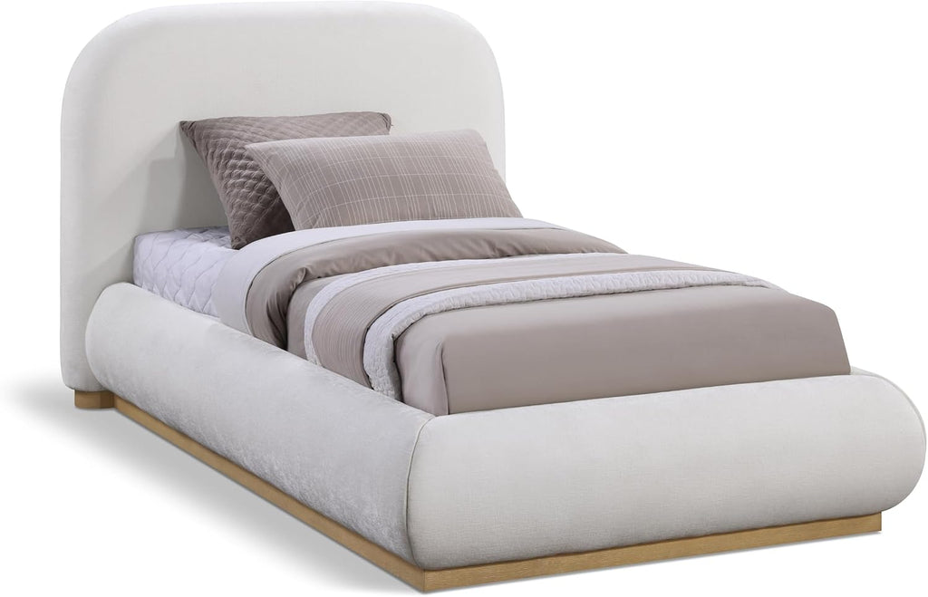 Meridian Furniture B1211Cream-T Vaughn Collection Modern | Contemporary Twin Bed with Soft Cream Chenille Fabric, Natural Finish Solid Wood Base, 52.75' W x 87.75' D x 44.5' H, Cream, Twin