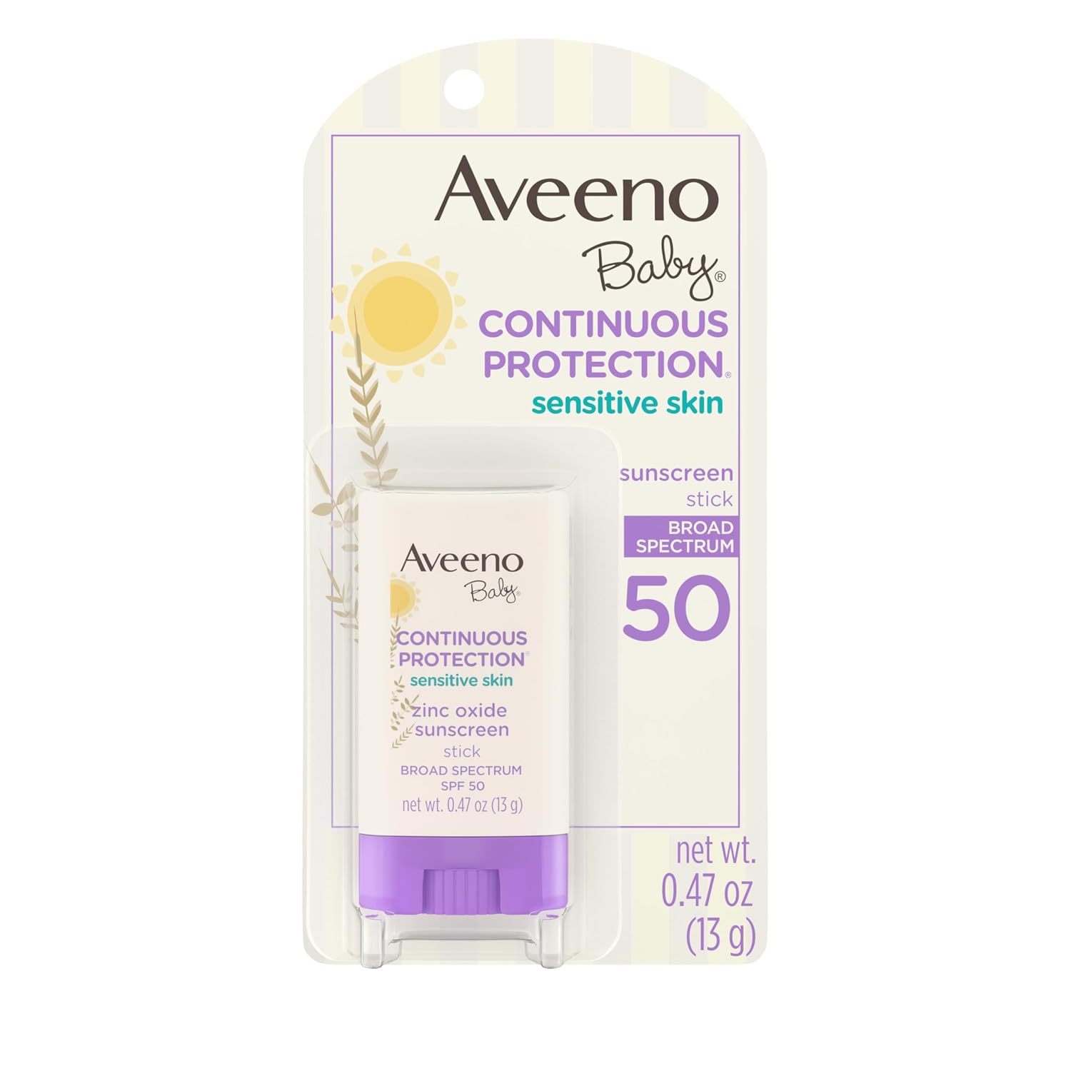 Aveeno Baby Continuous Protection Mineral Sunscreen Stick for Sensitive Skin with Broad Spectrum SPF 50 Protection for Face & Body, Naturally Sourced 100% Zinc Oxide, Travel Size, 0.47 oz (Pack of 12)