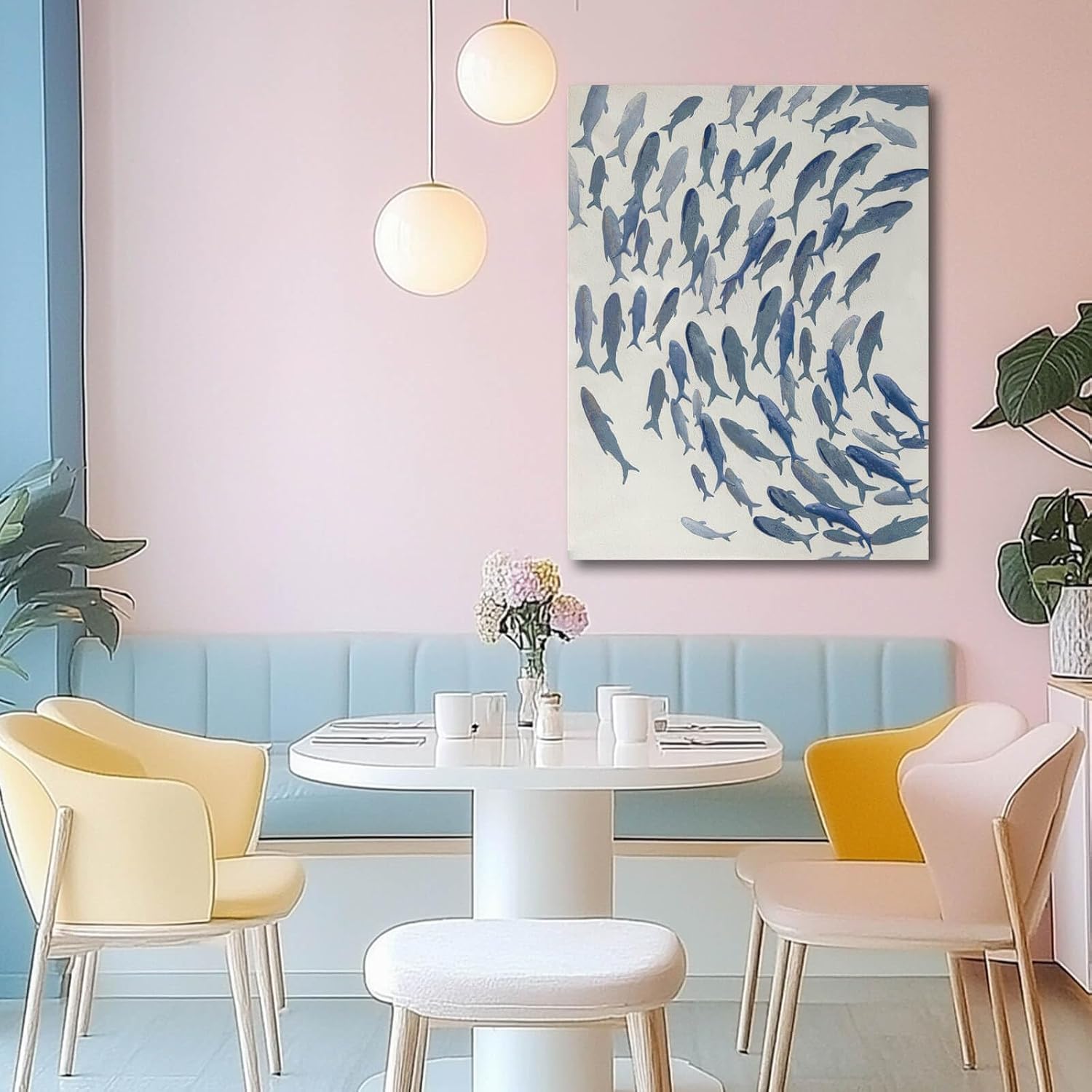CHUDANHAO Blue and White Wall Decor Animal Decorative Paintings Fish Canvas Wall Art 30'x40' Office Decorations Artwork for Bedroom