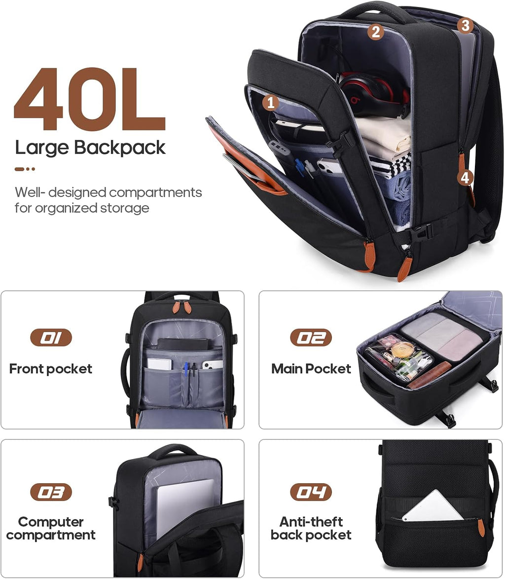 UKEIN Luggage Sets 3 Piece, PC Hardside Checked Luggage 24 Inch With Spinner Wheels with TSA Lock, Large Suitcase Set With Travel Backpack for Men (Black, 3 piece set (24inch))