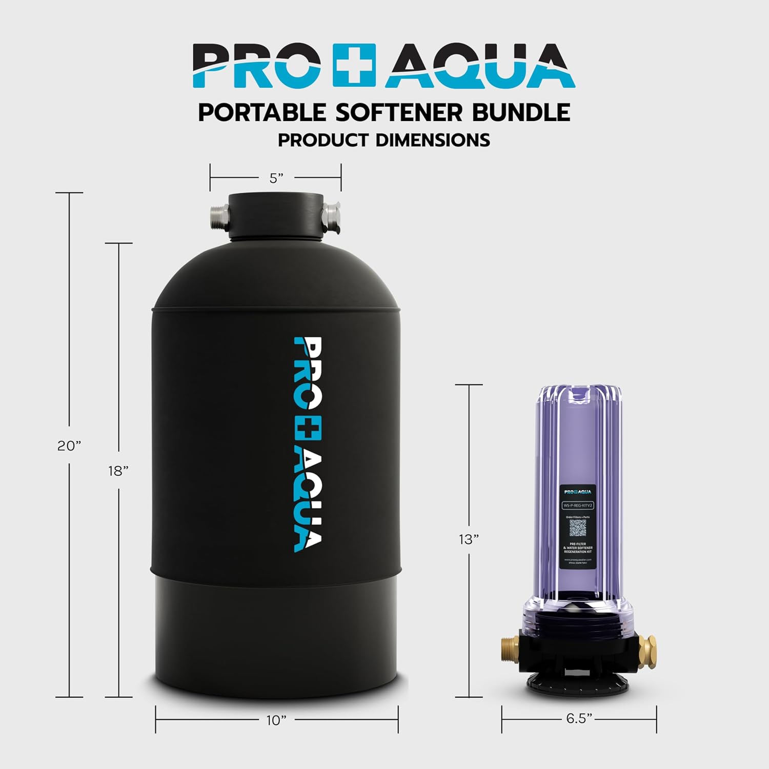 PRO+AQUA 16,000 Grain Portable Water Softener for RV, Trailers, Boats, Mobile Car Wash, Pressure Wash – Protects Water Systems from Hard Water Damage and Corrosion, with (Softener + Regeneration Kit)