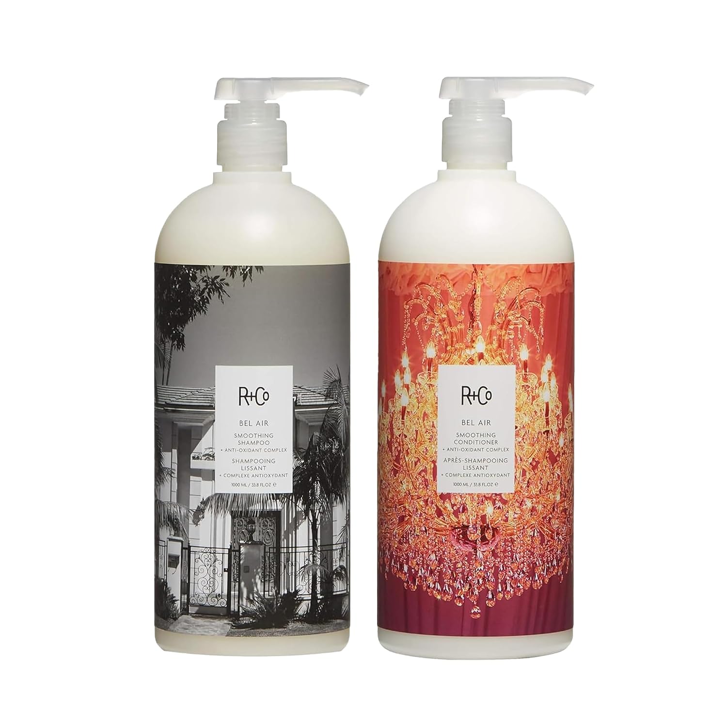 R+Co Bel Air Smoothing Shampoo and Conditioner Liter Set – Anti-Oxidant Complex for Smooth, Frizz-Free Hair for All Hair Types – UV Protection, Shine & Hydration - Sulfate-Free – 33.8oz (Pack of 2)