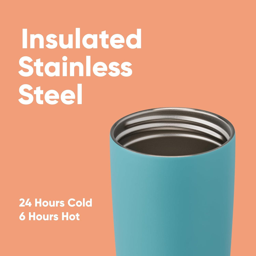 Owala SmoothSip Slider Insulated Stainless Steel Coffee Tumbler,Reusable Iced Coffee Cup,Hot-Coffee Travel Mug,BPA Free 20 oz,Grey/Blue (Beachy Breeze),(Pack of 8)