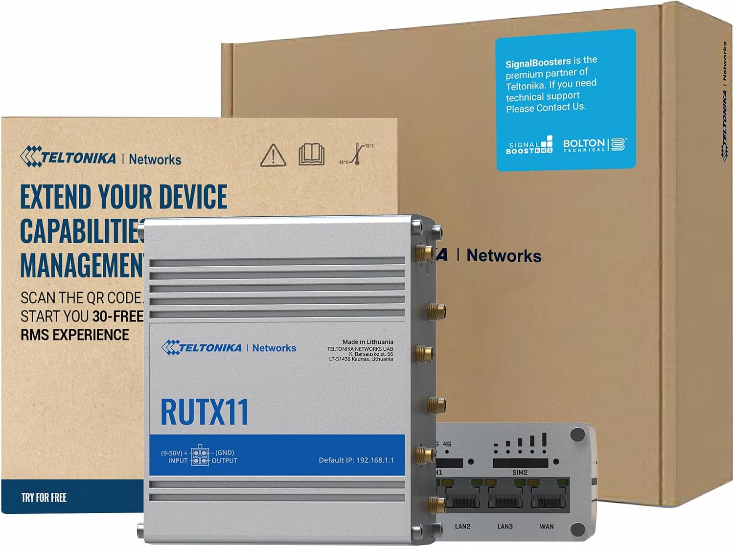 Teltonika RUTX11 Industrial Cellular WiFi Router Dual SIM Card Slot - 4G LTE CAT 6, Speeds Up to 300 Mbps - LAN, WiFi, & Bluetooth LE Connectivity - RMS Compatible, Auto Failover (TELRUTX11100400)