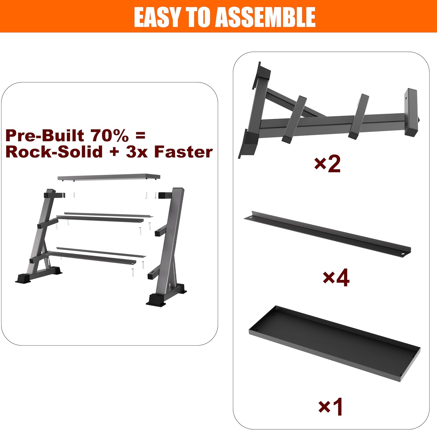 Heavy Duty 3 Tier Dumbbell Rack Stand, 1200LBS Commercial Weight Storage Organizer for Home Gym (Select Frame Type: Kettlebell Flat Tray, All Rails, or Rolling Wheels), Stand Only