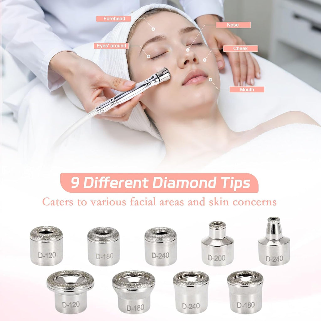 Beauty Star Professional Diamond Microdermabrasion Machine for Face & Body, 68cmHg Adjustable Suction Facial Peeling Device with 9 Tips, At-Home Spa Treatment for Blackhead Removal, Wrinkles
